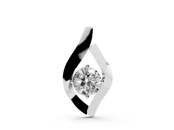 Round Diamond Bezel-Set Leaf Pendant Silver