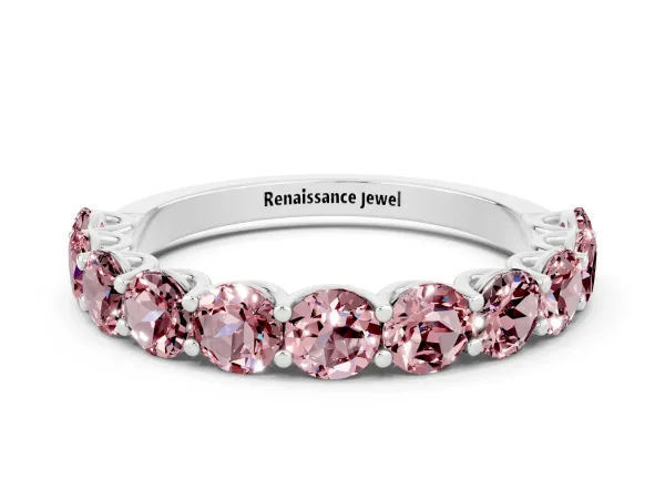 Round Morganite Shared Prong Eternity Band Platinum