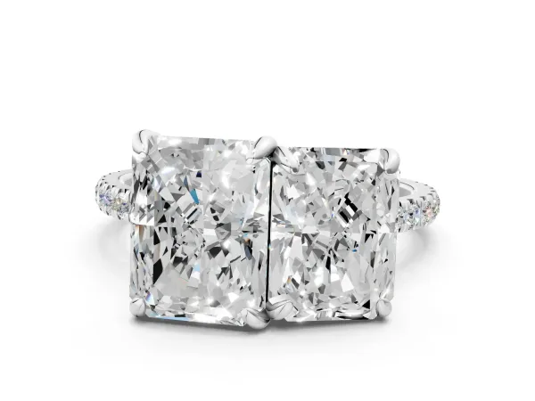 Emerald and Radiant Toi Moi Ring with Prong Setting and Pave Band Silver