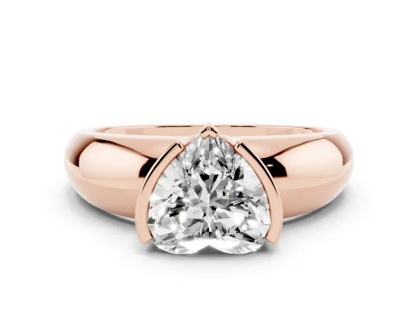 Heart Cut Solitaire Tension Set Diamond Ring with Wide Band Rose gold