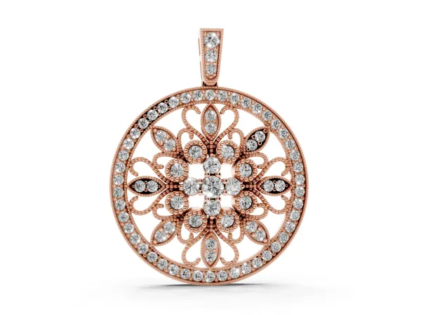Round Pavé Diamond Filigree Pendant Rose gold