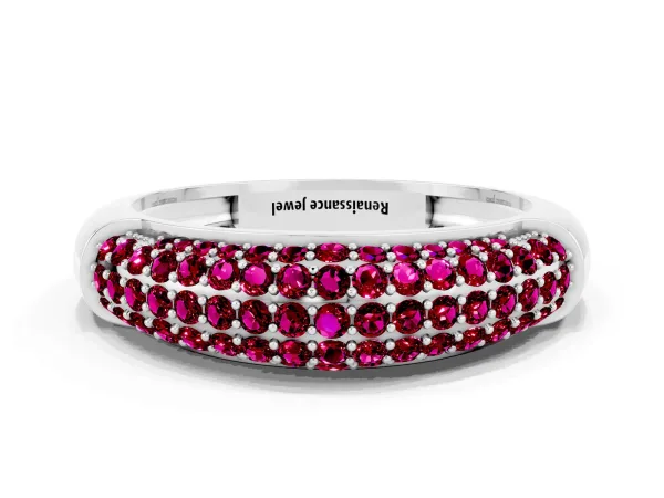 Three-Row Pavé Round Garnet Dome Band Platinum