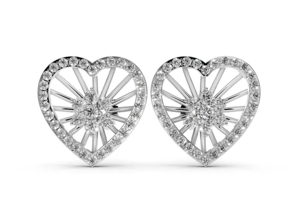 Round Diamond Open Heart Cluster Stud Earrings Platinum