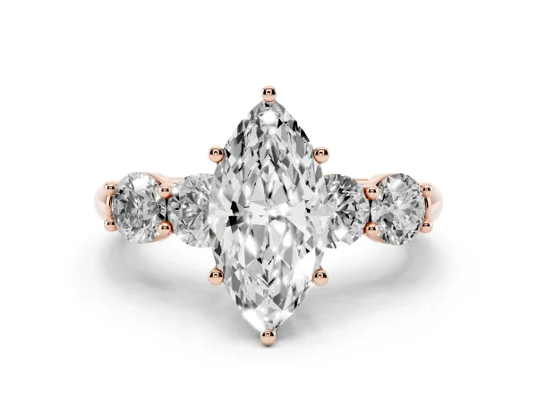 Marquise Cut Cut Five-Stone Prong Set Diamond Ring with Classic Band Rose gold