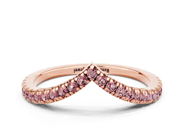 Pavé Round Morganite V-Shaped Chevron Band with Shared Prong Setting Rose gold