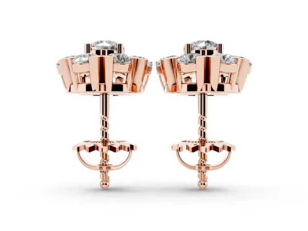 Round Cluster Diamond Stud Earrings with Prong Setting Rose gold