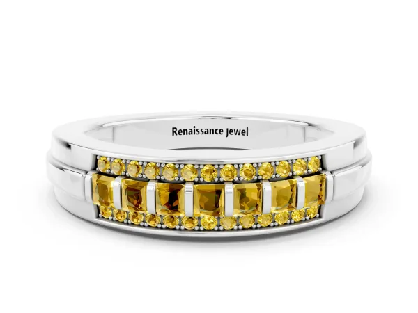 Bar-Set Princess Cut Yellow Sapphire Pavé Band Platinum