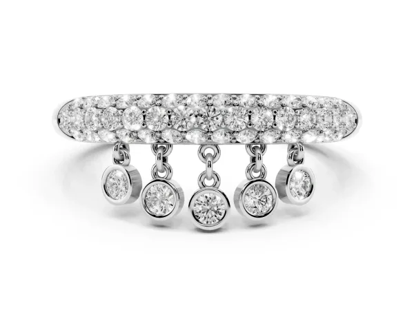 Round Diamond Dangle Promise Ring with Round Diamond Pavé White gold