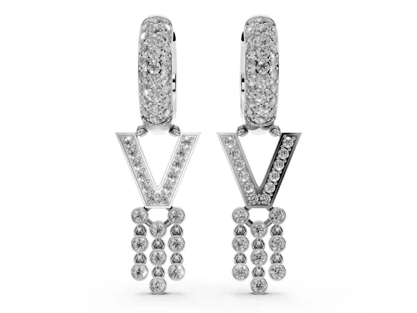 Round Diamond Initial V Huggie Hoop Earrings White gold