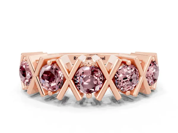 Round Morganite Channel Set Band with X-Prong Detail Rose gold