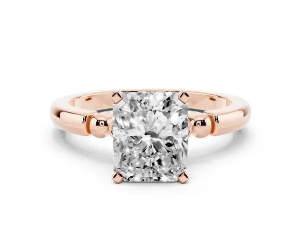 Radiant Cut Solitaire Beaded Band with Four-Prong Setting Rose gold