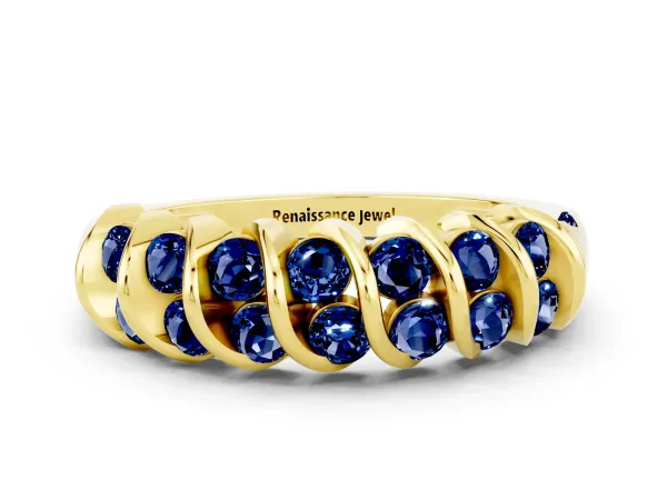 Channel Set Round Blue Sapphire Multi-Row Band Yellow gold