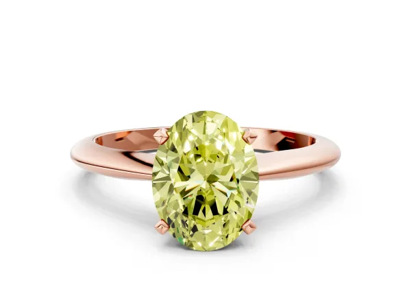 Fancy Yellow Oval Cut Diamond Solitaire Engagement Ring with Classic Band and Four-Prong Setting Rose gold