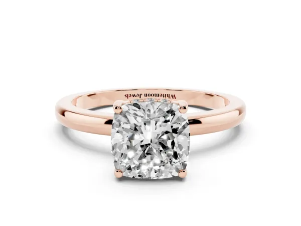 Cushion Cut Solitaire Diamond Ring with Prong Setting and Plain Band Rose gold