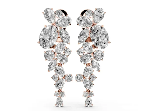 Pear, Marquise and Round Diamond Floral Drop Earrings Rose gold