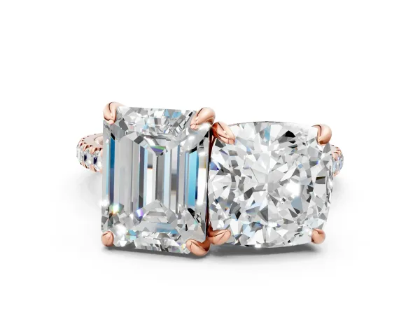 Cushion and Emerald Toi Moi Ring with Prong Setting and Pave Band Rose gold