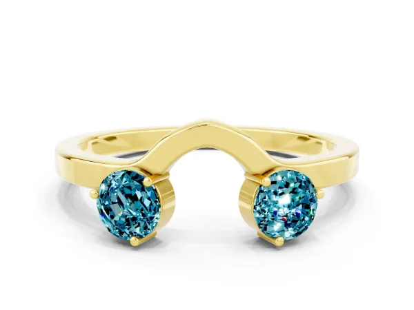 Dual Round Blue Topaz Open Band Ring with Prong Setting Yellow gold