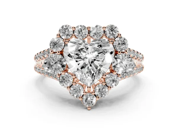 Heart Cut Halo Split Shank Diamond Engagement Ring with Prong Setting Rose gold