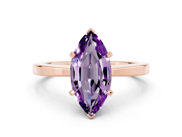 Marquise Cut Amethyst Solitaire Engagement Ring with Classic Band and Four-Prong Setting Rose gold