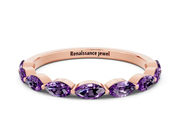 Marquise Amethyst Half Eternity Band with Prong Setting Rose gold
