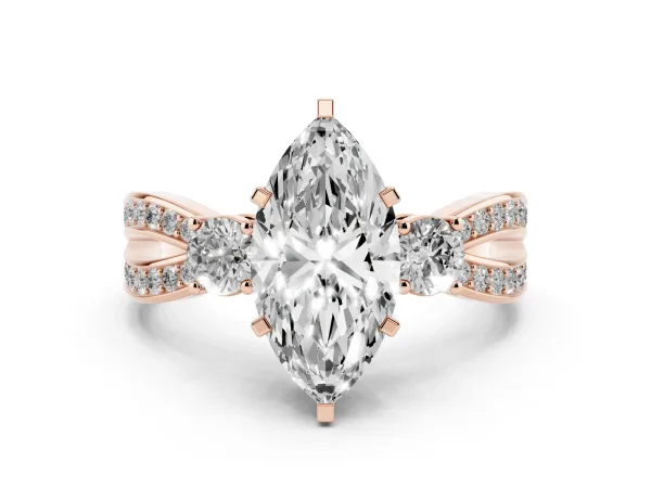 Three-Stone Marquise Cut Cut Diamond Twist Band with Prong Setting Rose gold