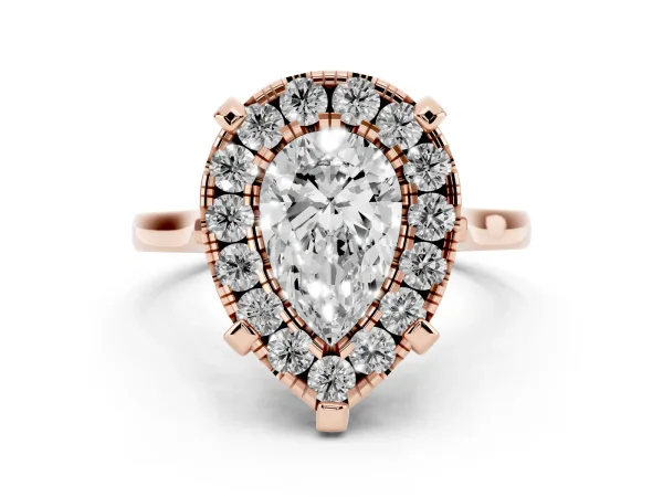 Pear Cut Diamond Cluster Halo Solitaire with Four-Prong Setting Rose gold