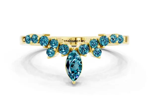 Marquise and Round Blue Topaz Chevron Band with Prong Setting Yellow gold