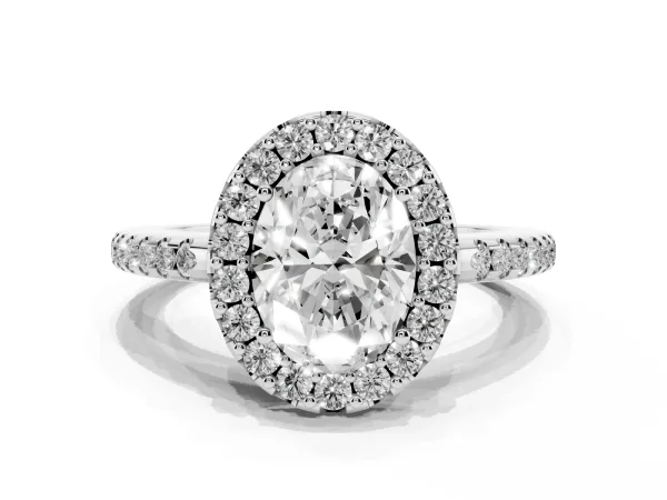 Oval Cut Diamond Pavé Halo Ring with Four-Prong Setting White gold