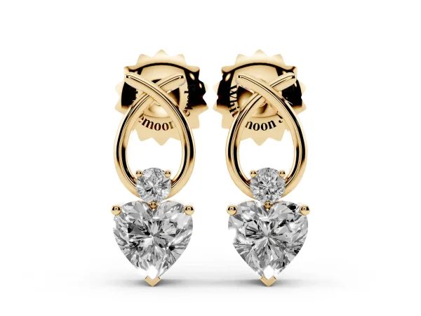 Heart Diamond Ribbon Drop Earrings with Diamond Accent Yellow gold