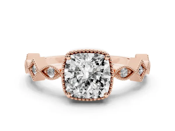 Cushion Cut Milgrain Marquise Diamond Twist Band Ring Rose gold