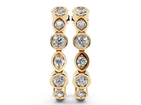 Bezel-Set Round and Marquise Diamond Hoop Earrings Yellow gold