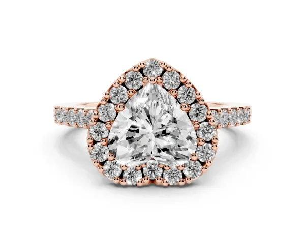 Heart Cut Halo Diamond Pavé Solitaire Ring Rose gold