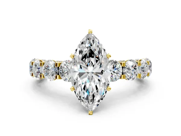 Marquise Cut Diamond Side Stone Engagement Ring with Four-Prong Setting Yellow gold