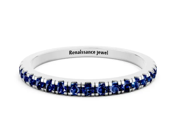 Pavé Round Blue Sapphire Half Eternity Band with Shared Prong Setting Platinum