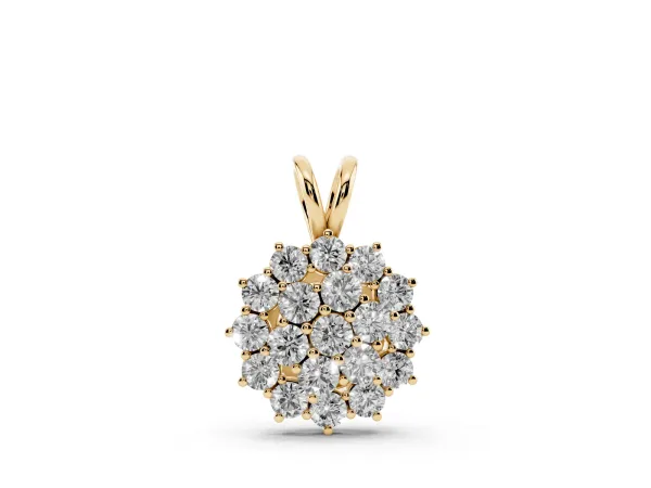 Cluster Round Diamond Prong-Set Pendant Yellow gold