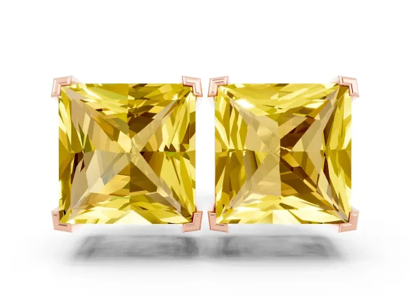 Princess Cut Yellow Sapphire Stud Earrings Rose gold