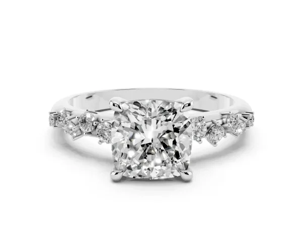 Cushion Cut Cut Diamond Vine Band with Four-Prong Setting White gold