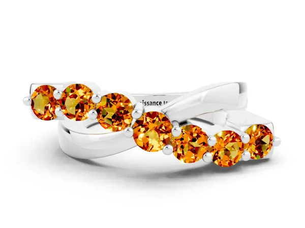 Round Citrine Prong-Set Crossover Band Platinum