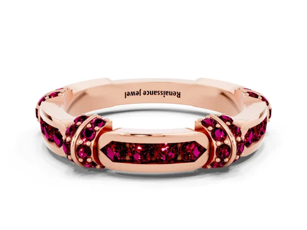 Pavé Round Garnet Link Band with Bezel Setting Rose gold