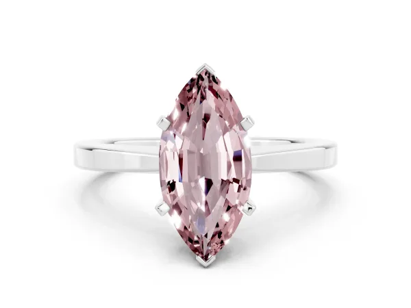 Marquise Cut Morganite Solitaire Engagement Ring with Classic Band and Four-Prong Setting Platinum