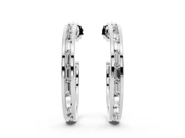 Baguette Diamond Channel-Set Inside-Out Hoop Earrings Platinum