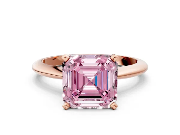Fancy Pink Asscher Cut Diamond Solitaire Engagement Ring with Classic Band and Four-Prong Setting Rose gold