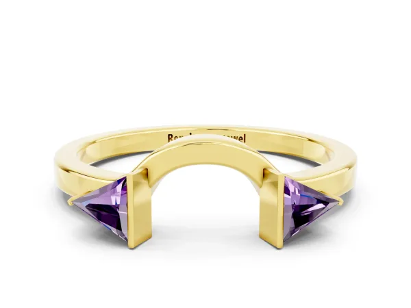 Trillion Amethyst Open Band Ring with Bezel Setting Yellow gold