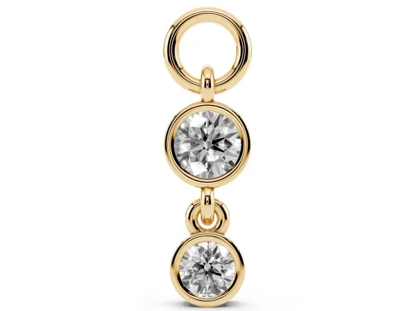 Round Diamond Double Drop Huggie Charm Yellow gold