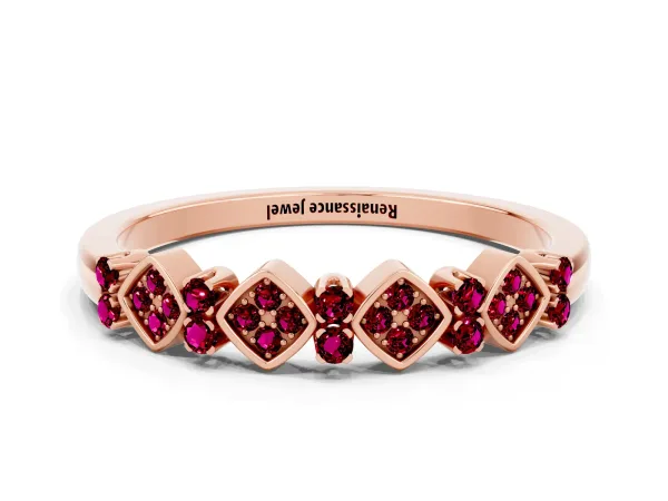 Pavé Cushion Garnet Cluster Eternity Band with Prong Setting Rose gold