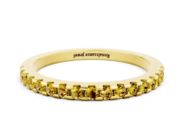 Round Yellow Sapphire Pavé Set Eternity Band with Micro Prong Setting Yellow gold
