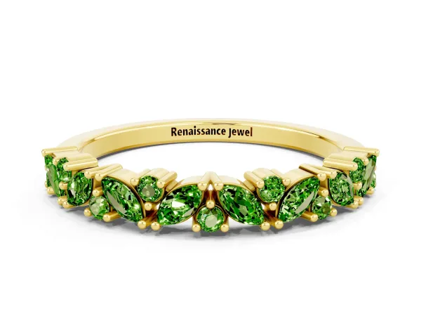 Marquise and Round Peridot Vine Eternity Band with Prong Setting Yellow gold
