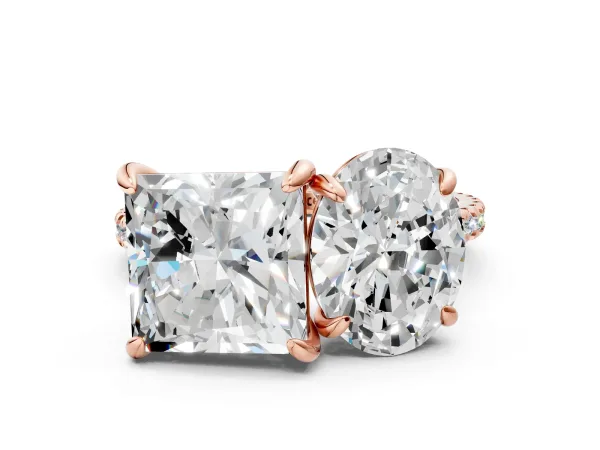Oval and Princess Toi Moi Ring with Prong Setting and Pave Band Rose gold