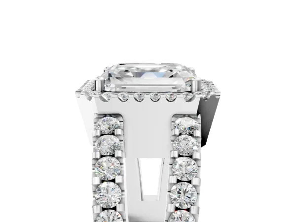 Asscher Cut Cut Halo Split Shank Diamond Ring with Four-Prong Setting Platinum