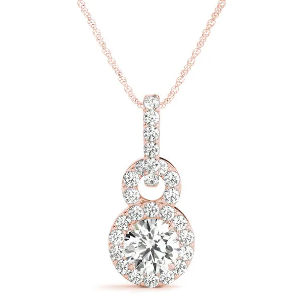 Round Halo Diamond Pendant with Pavé Setting Rose gold